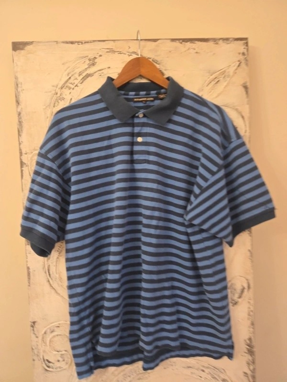 Vintage 90s Dadcore Alexander Julian Blue and Navy Striped Polo Shirt